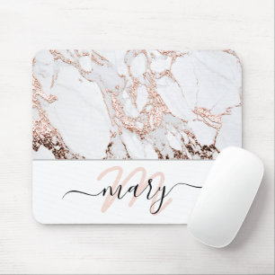 Mousepad Nome Monograma Rosa cor-de-rosa Abstrato branco