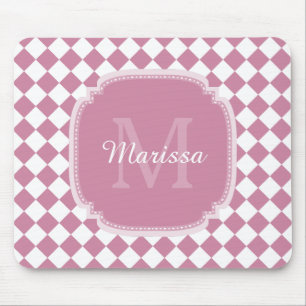 Mousepad Nome Monograma Rosa cor-de-rosa Chic verificado