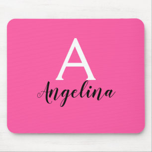 Mousepad Nome Monograma Rosa Quente Branco e Preto Feminino