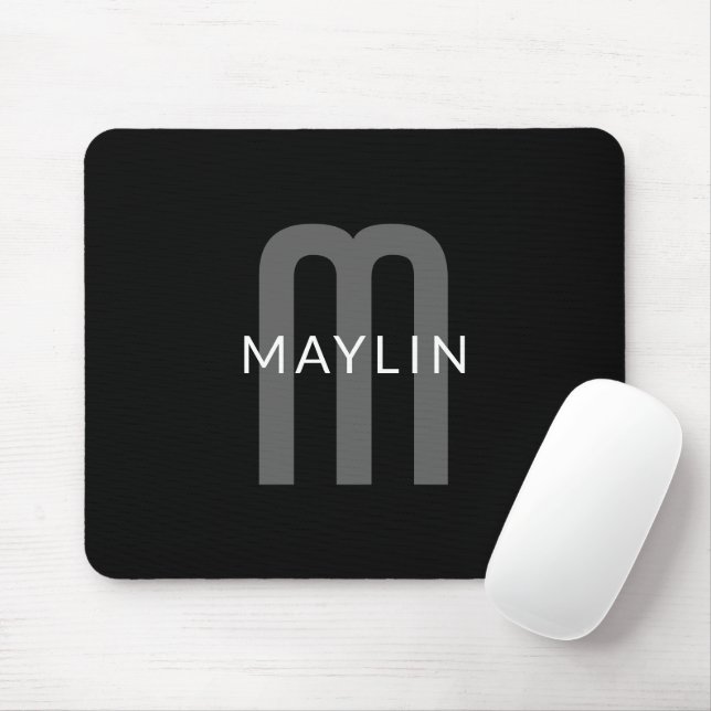 Mousepad Nome Monogramado com Visual Moderno | Preto Cinza  (Com mouse)