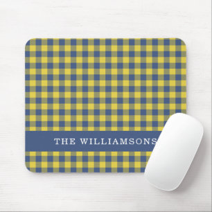 Mousepad Nome Personalizado Amarelo Azul Xadrez Buffalo Ret