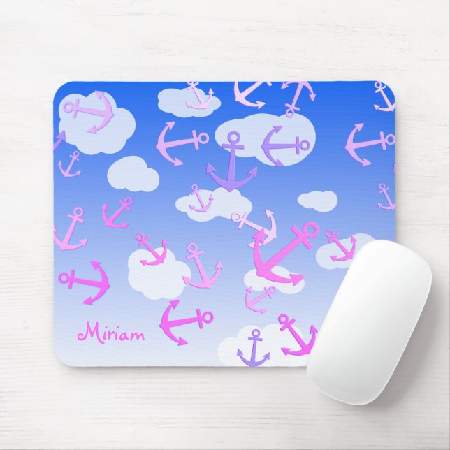 Mousepad Nome Personalizado, Âncoras Flutuantes Cutes, Core (Com mouse)