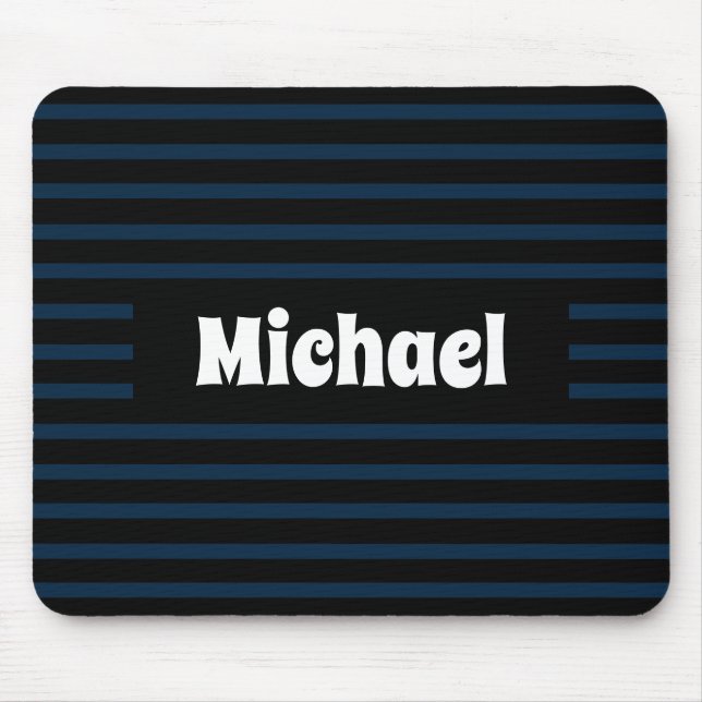 Mousepad Nome Personalizado Azul Escuro e Preto Simples com (Frente)