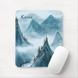 Mousepad Nome Personalizado Blue White Mountain View