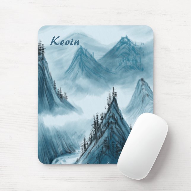 Mousepad Nome Personalizado Blue White Mountain View (Com mouse)