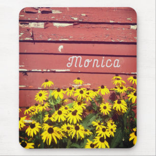 Mousepad Nome Personalizado com Madeira e Flores Russas