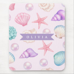 Mousepad Nome Personalizado Costeiro Concha de Pastel Perso