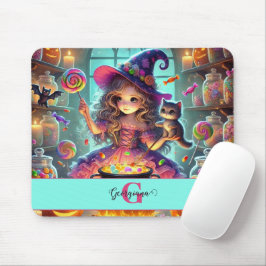 Mousepad Nome Personalizado - Cute Whimsical Witch Hallowee
