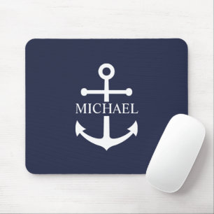 Mousepad Nome Personalizado da Âncora Azul do Marinho Náuti