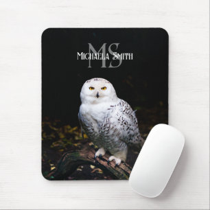 Mousepad Nome personalizado da coruja de neve majestosa de