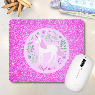 Mousepad Nome Personalizado da Glitter Cor-de-Rosa Unicórn