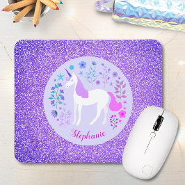 Mousepad Nome Personalizado da Glitter Roxo Unicórn