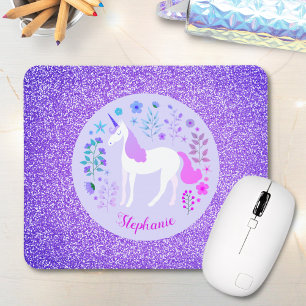 Mousepad Nome Personalizado da Glitter Roxo Unicórn