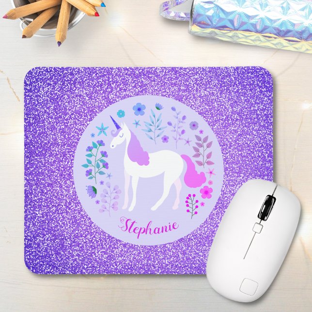 Mousepad Nome Personalizado da Glitter Roxo Unicórn (Criador carregado)