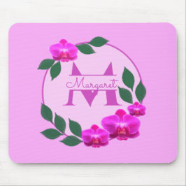Mousepad Nome personalizado da vintagem floral rosa, cor-de