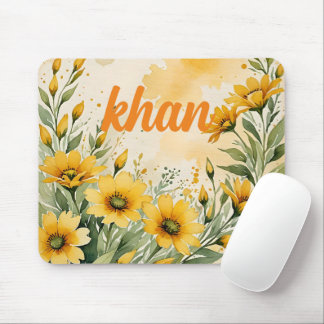 Mousepad Nome personalizado das flores amarelas e das folha