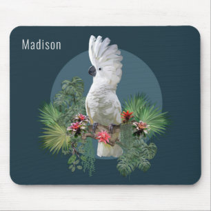 Mousepad Nome Personalizado das Flores Tropicais de Aves Co