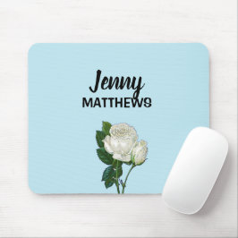 Mousepad Nome personalizado das rosas brancas de vindima em