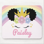 Mousepad Nome Personalizado de Cabelo Curvo do Unicorn Afro<br><div class="desc">Este é um Pad de Mouse Personalizado de Nome de Cabelo Curvo Afro Puff Unicorn Unicorn!</div>