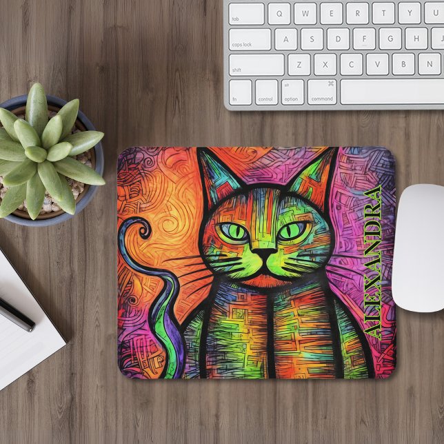 Mousepad Nome Personalizado de Cat Colorida (A colorful custom name mousepad for cat lovers!)