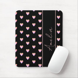 Mousepad Nome Personalizado de Corações Cor-de-Rosa Preto M