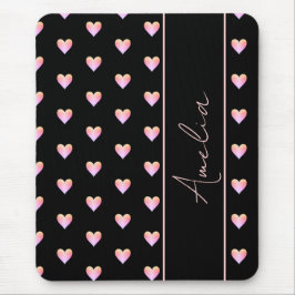 Mousepad Nome Personalizado de Corações Cor-de-Rosa Preto M