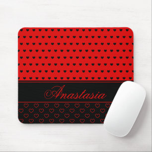 Mousepad Nome Personalizado De Corações Vermelho E Negro
