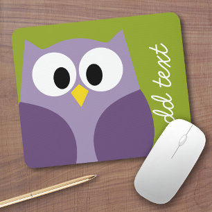 Mousepad Nome Personalizado de Coruja de Cartoon Cute Roxo