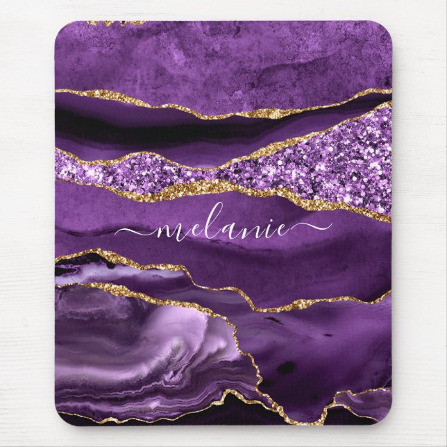 Mousepad Nome Personalizado de Geodo Glitter Dourado Violet (Frente)