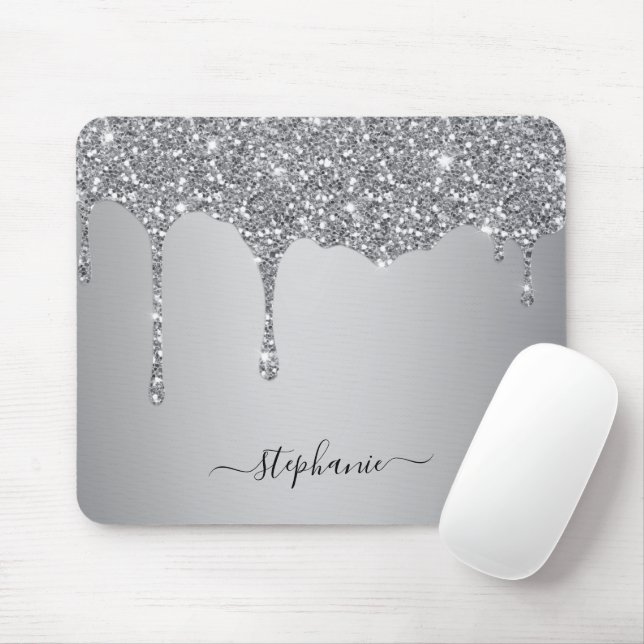 Mousepad Nome Personalizado de Letra de Mão Minúscula Silve (Com mouse)