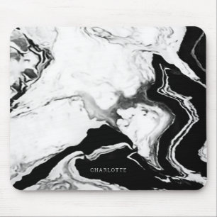 Mousepad Nome Personalizado de Marble Preto Branco de Panda