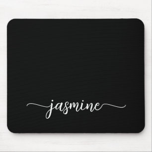 Mousepad Nome Personalizado de Monograma Preto Simples Femi