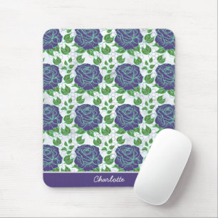 Mousepad Nome personalizado de padrão uniforme floral roxo