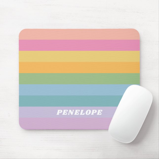 Mousepad Nome Personalizado de Stripes do Arco-Íris de Past (Com mouse)