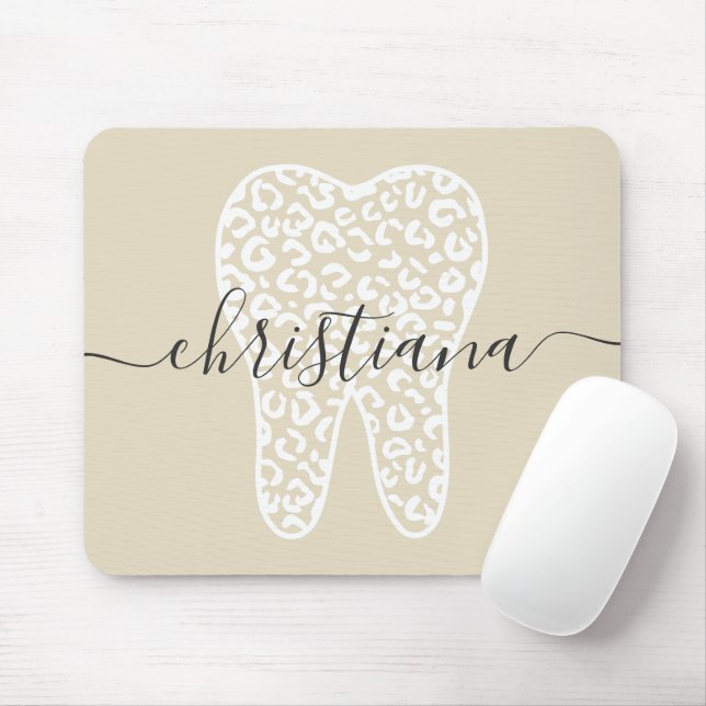 Mousepad Nome Personalizado Dente de Impressão Leopardo Den (Com mouse)