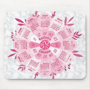 Mousepad Nome Personalizado do Calendário 2025 Boho Bonito 