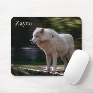 Mousepad Nome Personalizado do Lobo Branco Vida Selvagem