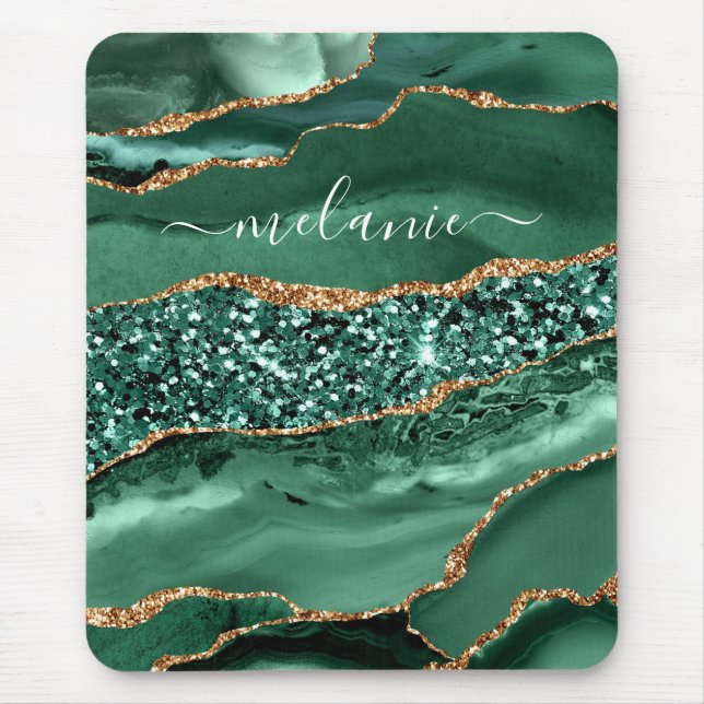Mousepad Nome Personalizado do Marble de Geodo Glitter Verd (Frente)