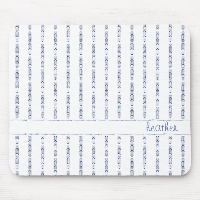 Mousepad Nome Personalizado do Padrão de Abstrato Azul Mono (Frente)