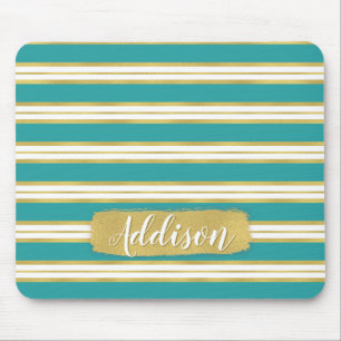 Mousepad Nome Personalizado do Padrão de Faixa Dourada Azul