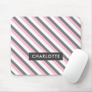 Mousepad Nome personalizado do padrão de faixas diagonais c