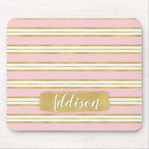 Mousepad Nome Personalizado do Padrão de Stripe Dourado da 