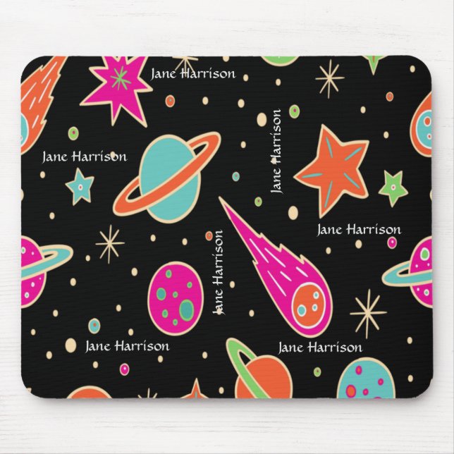 Mousepad Nome Personalizado do Padrão do Foguete de Espaço  (Frente)