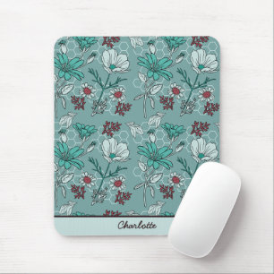 Mousepad Nome personalizado do padrão floral de floral botâ