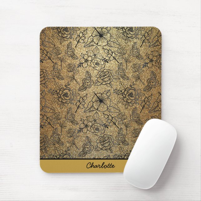Mousepad nome personalizado do padrão uniforme floral do ou (Com mouse)