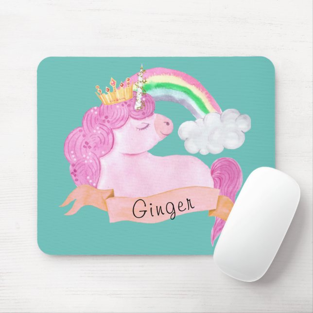 Mousepad Nome Personalizado do 🌈 Rainbow Unicorn (Com mouse)