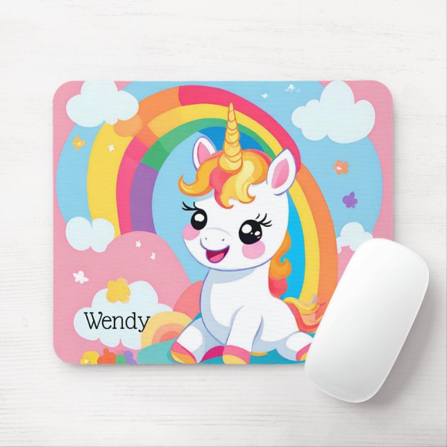 Mousepad Nome Personalizado do Unicórnio Arco-Íris Bonito d (Com mouse)
