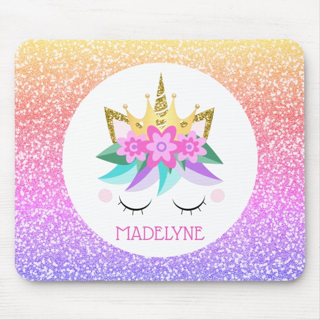 Mousepad Nome Personalizado do Unicórnio Princesa Arco-Íris (Frente)
