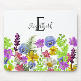 Mousepad Nome Personalizado e Monograma de Flores Selvagens