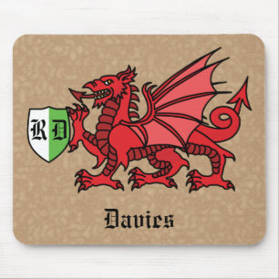 Mousepad Nome personalizado e monograma do dragão galês